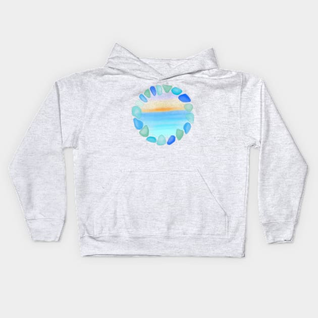 Sea glass and Sunset Ocean Beach Glass Art Logo Kids Hoodie by Marinaaa010